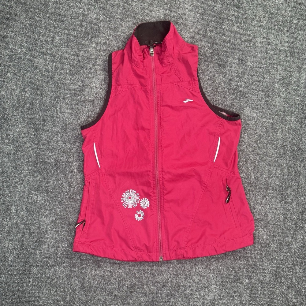 Brooks Shelter Technology Women's XS Pink Reflective Running Vest Floral Zip